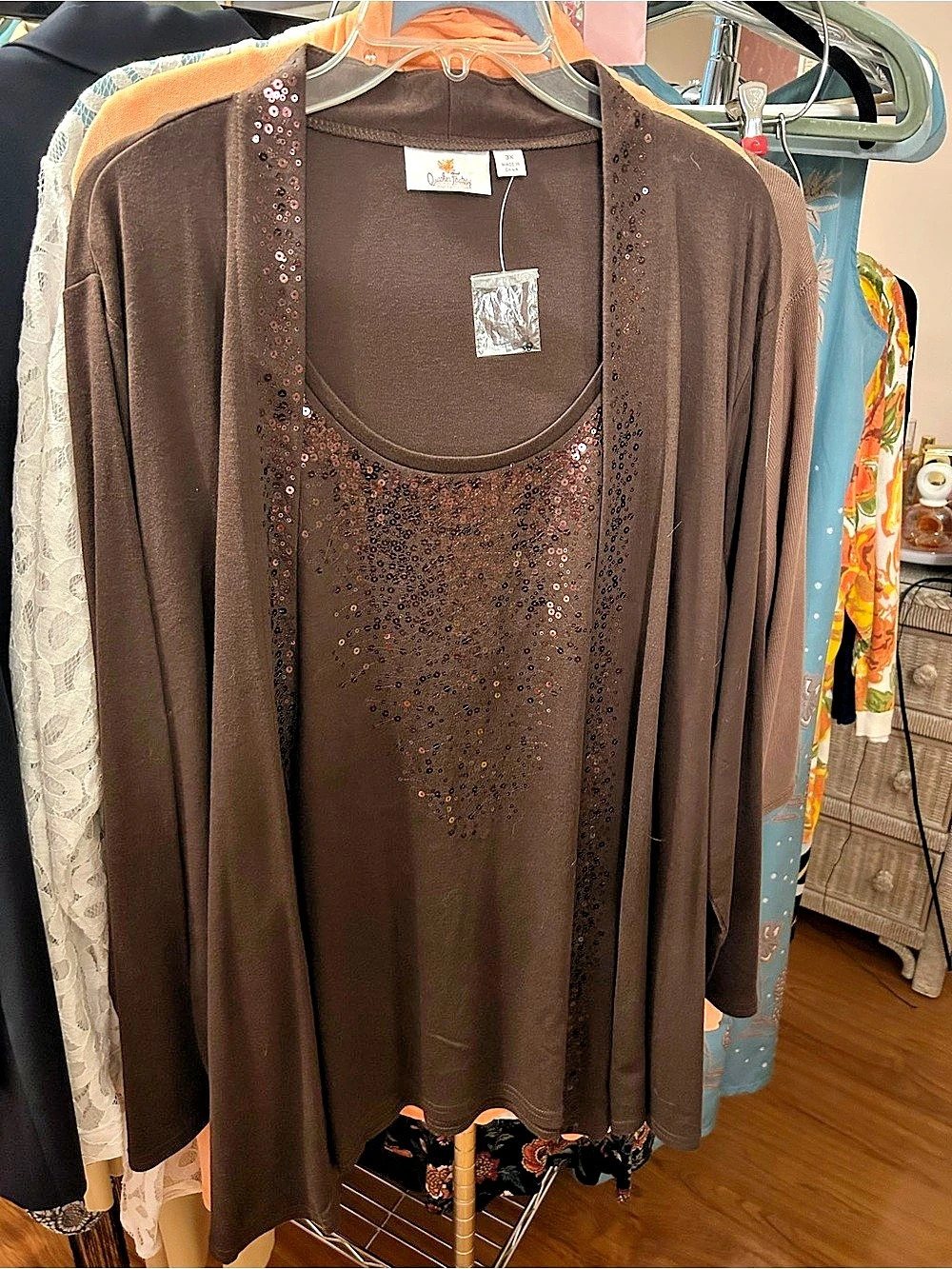 Quacker Factory Brown Sequin Front Tunic